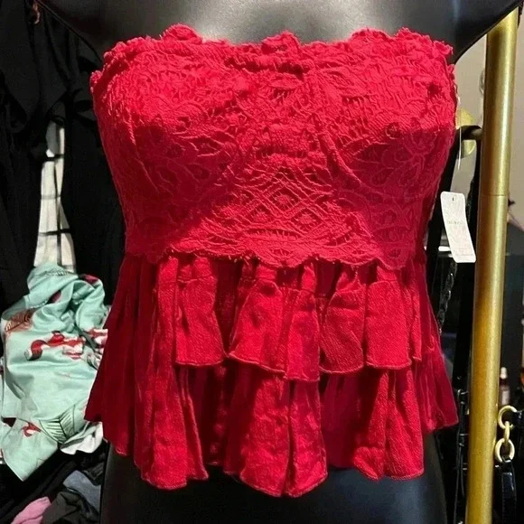 NWT Free People Adella Corset Cami / Cherry Red - Picture 1 of 8